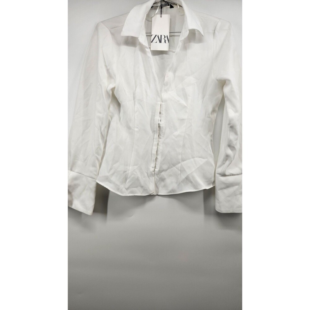 Zara Women's Small White Fitted Long Sleeve Button Up Fitted Shirt NWT